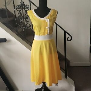 Yellow/White Retro Swing Dress- Size 14
